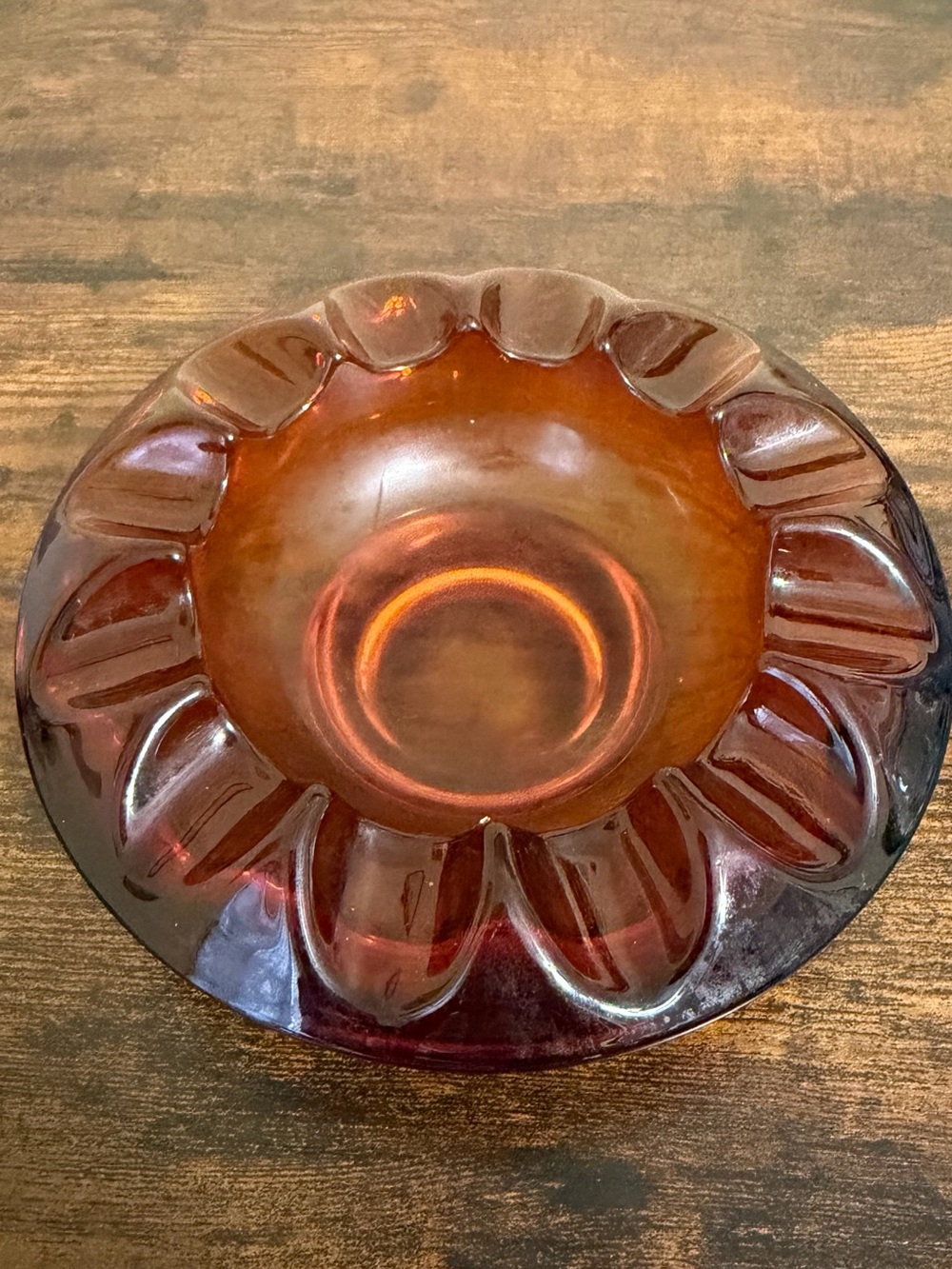 Amber Glass Czech SKYLO Union Rosice Ash Tray/Trinket Dish- Vintage